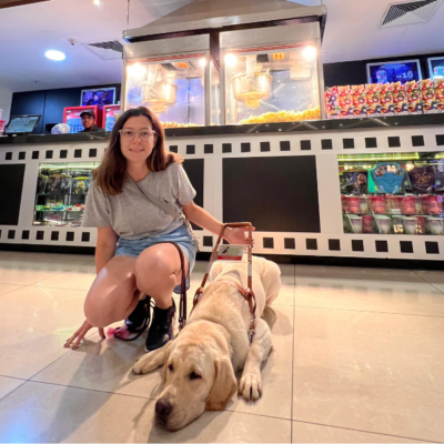 Cães-guias da Escola Helen Keller passeiam pelo Itajaí Shopping como parte do treinamento de socialização